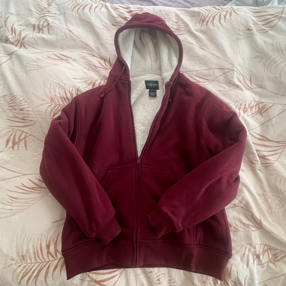 Sherpa lined zip hoody Jacket, burgundy, XL